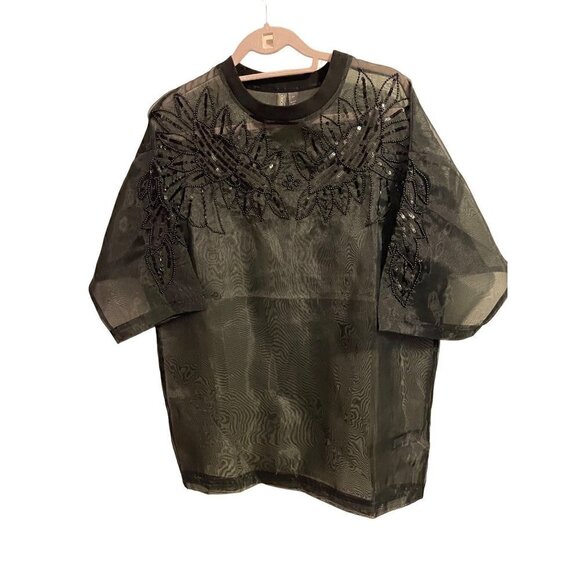 ASOS Embellished Floral Festival Oversized T-shirt w/ Embellished Sleeve XS NWT - Picture 1 of 8